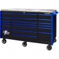 Extreme Tools EX7217RCQBKBL Roller Cabinet, 72", black with blue handles-
