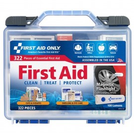 First Aid Only 91414 First Aid Kit with clear cover and safety light, 322-piece-