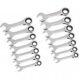 GearWrench 85206 Stubby Ratcheting Combination Wrench Set, 14-piece, SAE/Metric-