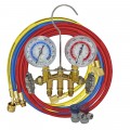 Mastercool 84172 2-Way Brass Manifold Gauge Set with manual couplers, 3-1/8" gauges, 72" hoses, R134a-