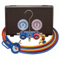 Mastercool 98660-PROM Dual R12 R134a 2-Way Aluminum Manifold with 2 sets of 3 hoses, 3-in-1 side mount can tap valve-