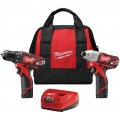Milwaukee 2494-22 M12 Cordless 2-Tool Combo Kit, 12 V, Lithium-Ion-