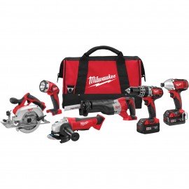Milwaukee 2696-26 M18 Cordless 6-Tool Combo Kit, 18 V, Lithium-Ion-