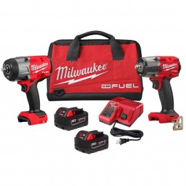 Milwaukee 3010-22 Impact Wrench Combo Kit, 18 V, ½" High Torque and 3/8" Medium Torque-