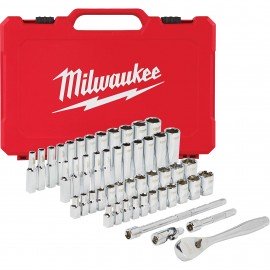 Milwaukee 48-22-9004 Ratchet &amp; Socket Set, ¼" drive, 50-piece SAE &amp; Metric-