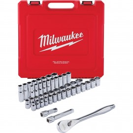 Milwaukee 48-22-9010 Ratchet &amp; Socket Set, ½" drive, 47-piece SAE &amp; Metric-