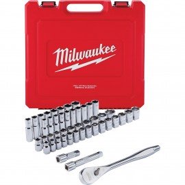 Milwaukee 48-22-9010 Ratchet &amp; Socket Set, ½" drive, 47-piece SAE &amp; Metric-