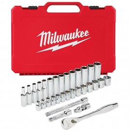 Milwaukee 48-22-9508 Ratchet &amp; Socket Set, 3/8" drive, 32-piece, metric-