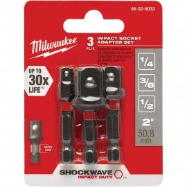 Milwaukee 48-32-5033 Impact Driver Socket Adapter Set, 3-piece, 1/4", 3/8", 1/2"-