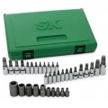 SK Tools 19763 Torx and Tamper-Resistant Set, 1/4", 3/8" and 1/2" drive, 35-pack-
