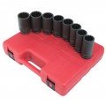 Sunex 2835 Deep 12-Point Spindle Nut Impact Socket Set, 1/2" Drive, 8-pack-