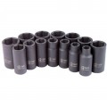 Sunex 3328 Semi-Deep Metric Socket Set, 3/8" drive, 14-pack-