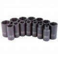 Sunex 3328 Semi-Deep Metric Socket Set, 3/8" drive, 14-pack-