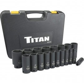 Titan 42319 Impact Socket Set, 1/2&amp;quot; drive, 19-Piece SAE deep-