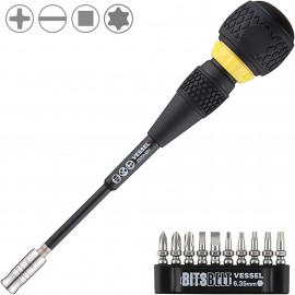 Vessel 2200MBH120K01 Ratchet Screwdriver with 10-Piece Bit Set, 1/4&amp;quot; Hex shank, 36-tooth gear-