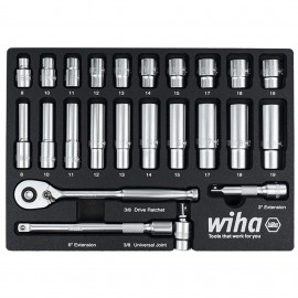 Wiha 33795 Metric Socket Tray Set, 3/8&amp;quot; drive, 24-piece-
