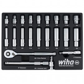 Wiha 33796 SAE Socket Tray Set, 3/8&amp;quot; drive, 22-piece-