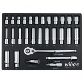 Wiha 33895 Metric Socket Tray Set, 1/2&amp;quot; drive, 29-piece-