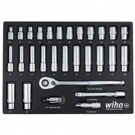 Wiha 33895 Metric Socket Tray Set, 1/2&amp;quot; drive, 29-piece-