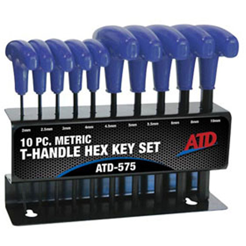 ATD 575 T-Handle Hex Key Set Metric 10 Pc