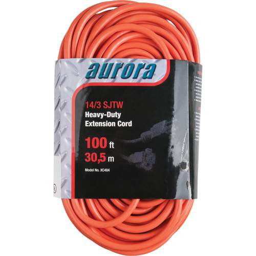 Aurora Tools XC484 Vinyl Extension Cord, Outdoor, SJTW, 14/3 AWG, 13 A, 100'