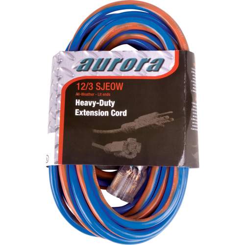 Aurora Tools XC504 TPE-Rubber Extension Cord With Light Indicator, All-Weather, SJEOW, 12/3 AWG, 15 A, 50'