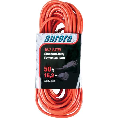 Aurora Tools XC633 Extension Cord, Indoor/Outdoor, SJTW, 16/3 AWG, 13 A, 50'