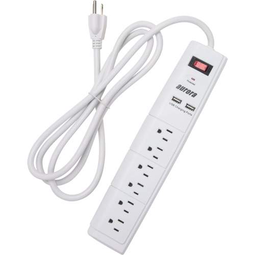 Aurora Tools XH064 USB Charging Surge Protector, 6 Outlets, 1200 J, 1875 W, 6' Cord