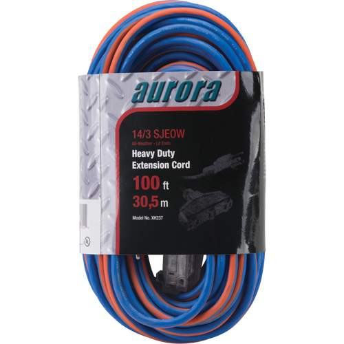 Aurora Tools XH237 TPE-Rubber Extension Cord with Light Indicator, All-Weather, SJEOW, 14/3 AWG, 13 A, 3 Outlet(s), 100'