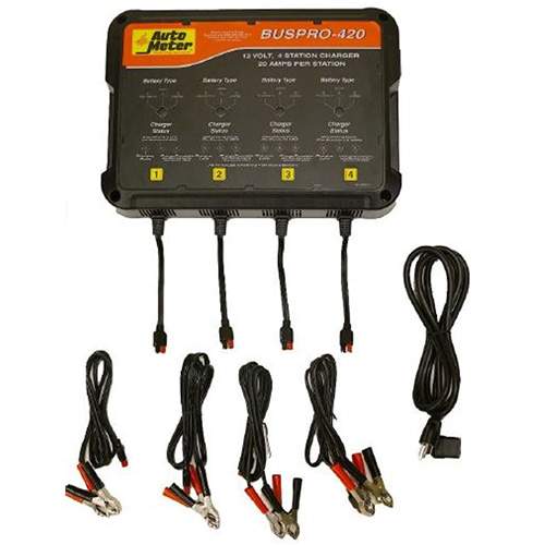 AutoMeter BUSPRO-420 Multi-Bank Smart Battery Charger, Flooded, AGM, LifePO4 Batteries - 4 Station, 120v, 20 amp
