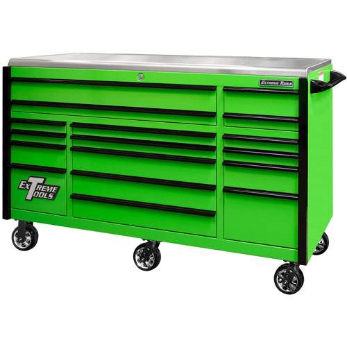 Extreme Tools EX7217RCQGNBK 72 Inch EXQ Series Professional Roller Cabinet, Green W/Black Handles