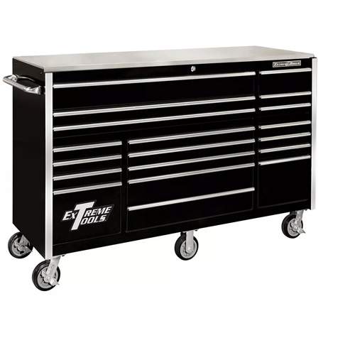 Extreme Tools RX722519RCBK RX Series 72” 19-Drawer Professional Triple Bank Roller Cabinet