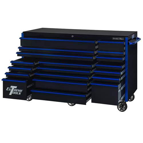 Extreme Tools RX722519RCBKBU-X RX Series 72” 19-Drawer Professional Triple Bank Roller Cabinet
