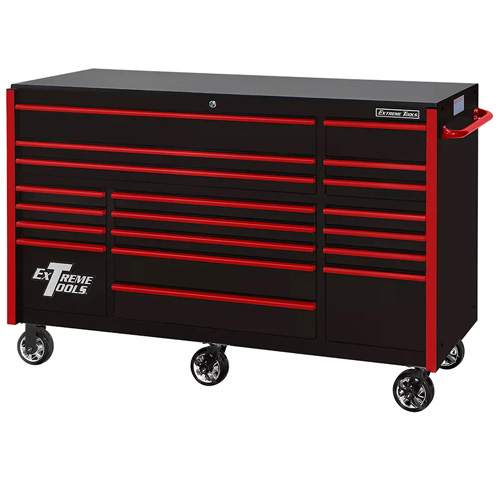 Extreme Tools RX722519RCBKRD-X RX Series 72” 19-Drawer Professional Triple Bank Roller Cabinet
