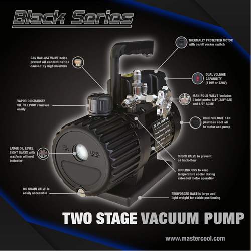 Mastercool 90063-2V-220-BL Black Series 3 CFM Vacuum Pump (2-Stage)