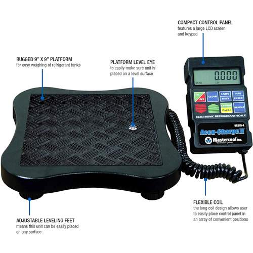 Mastercool 98210-A Accu-Charge II Electronic Refrigerant Scale, with Bluetooth&reg;, LCD Screen, 243 lbs. Capacity