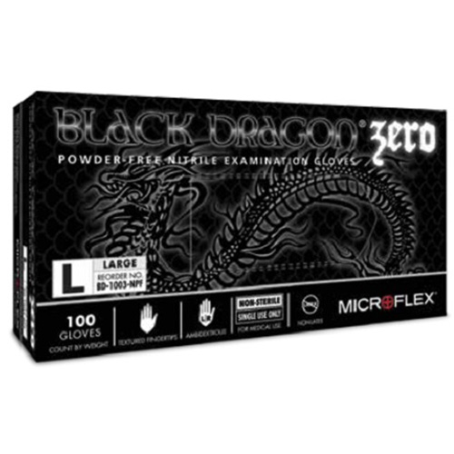 Microflex BD1004NPF Black Dragon Zero Powder Free Nitrile Gloves, xL