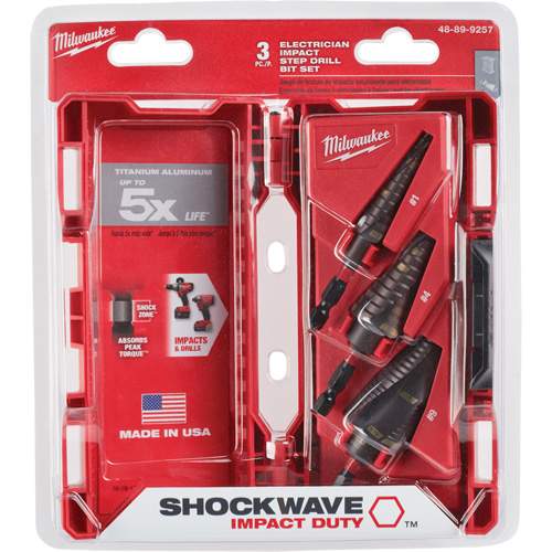 Milwaukee 48-89-9257 Shockwave Impact Duty Step Drill Bit Set, 3 Pieces, Titanium