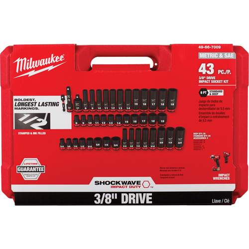 Milwaukee ML49-66-7009 43-Piece Shockwave Impact Duty 3/8" Drive SAE &amp; Metric Deep 6-Point Socket Set