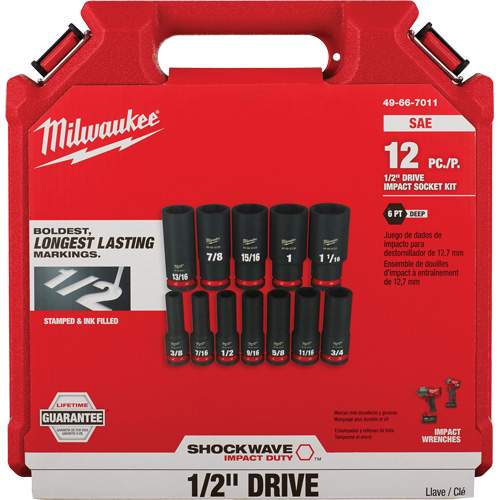 Milwaukee ML49-66-7011 Shockwave Impact Duty 1/2" Drive SAE Deep 6 Point Socket Set