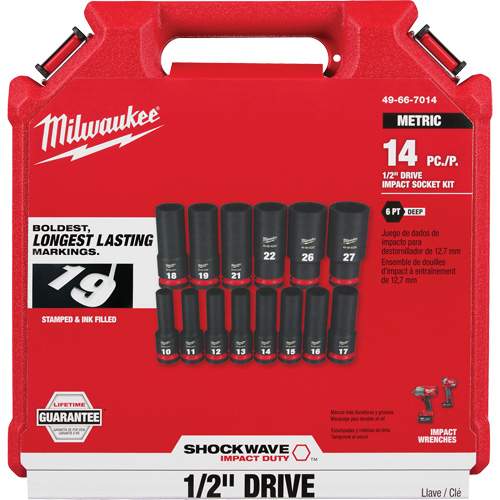 Milwaukee ML49-66-7014 14-Piece Shockwave Impact Duty 1/2" Drive Metric Deep 6 Point Socket Set