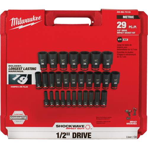Milwaukee ML49-66-7015 Shockwave Impact Duty 1/2" Drive Metric Deep 6 Point Socket Set