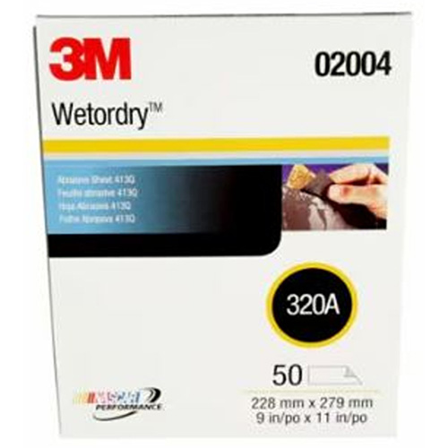 3M 02004 3M Wetordry Abrasive Sheet, 413Q, 02004, 9 in x 11 in (22.86 cm x 27.94), 320, A-weight