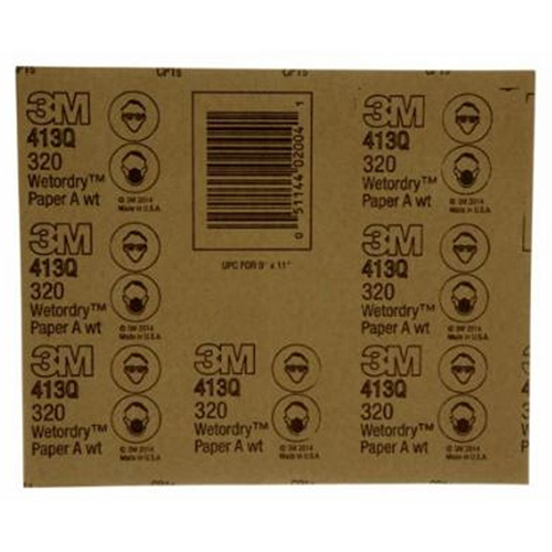 3M 02004 3M Wetordry Abrasive Sheet, 413Q, 02004, 9 in x 11 in (22.86 cm x 27.94), 320, A-weight