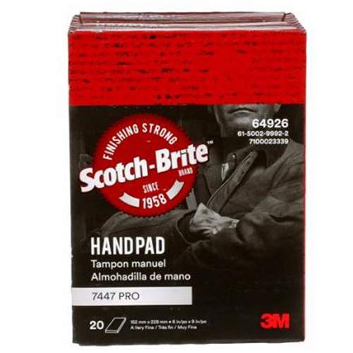 3M 7447 Scotch-Brite 7447 Hand Pads, Aluminum Oxide, 9" x 6", Very Fine Grit