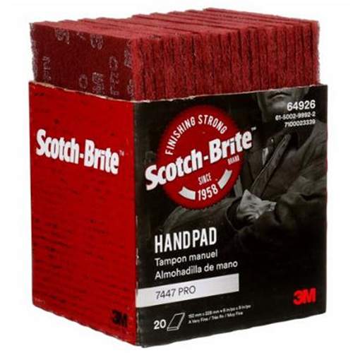 3M 7447 Scotch-Brite 7447 Hand Pads, Aluminum Oxide, 9" x 6", Very Fine Grit