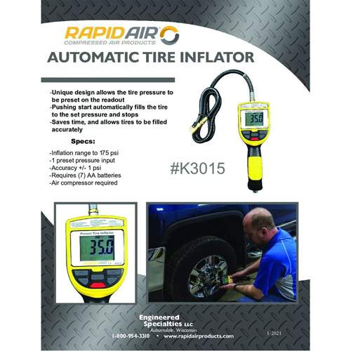 RapidAIr K3015 Automatic Shutoff Tire Inflator Gauge, 175 PSI, Batteries Included
