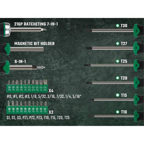 SK Tools SK01461 69 Piece Dual-Material Screwdriver Set with Magnetic Bit Holder