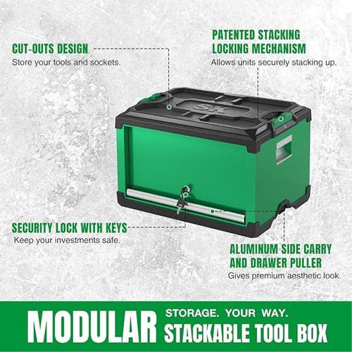 SK Tools SK03104 Modular Stackable Steel Storage Tool Box with Lift-Up Sliding Door