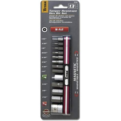 Titan 16135 Tamper-Resistant SAE Bit Socket Set with Magnetic Holder